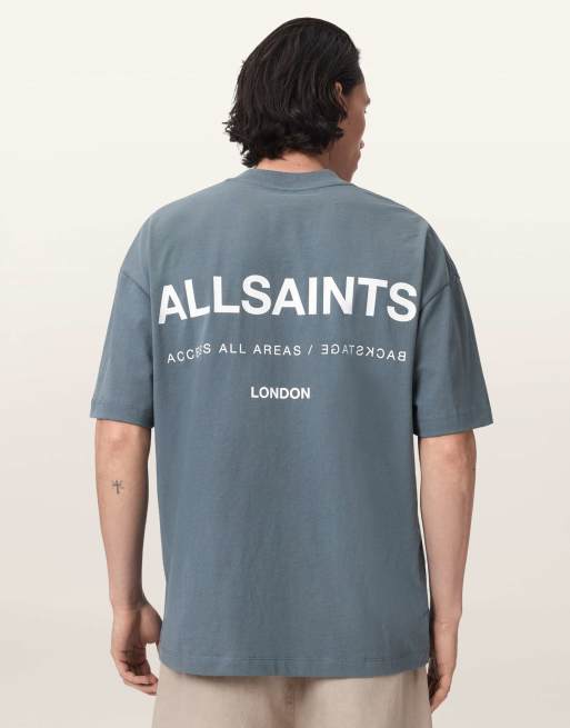 AllSaints - Backstage - Camiseta azul lunar de manga corta con cuello redondo, 3 de 7
