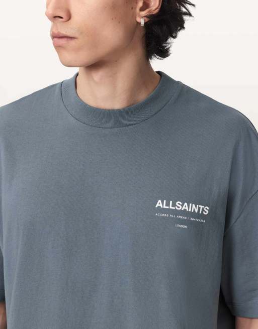 AllSaints - Backstage - Camiseta azul lunar de manga corta con cuello redondo, 7 de 7