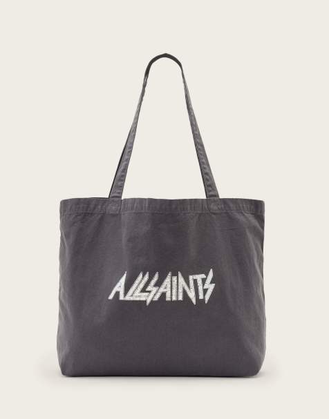AllSaints Backstage logo canvas tote bag in washed black - view 1