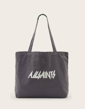 AllSaints Backstage logo canvas tote bag in washed black