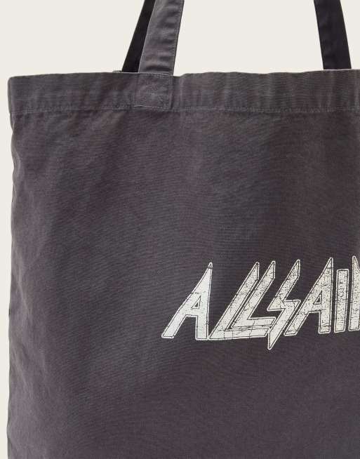 AllSaints Backstage logo canvas tote bag in washed black, 2 of 4