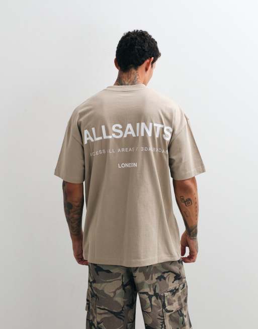 AllSaints - Backstage - T-shirt à manches courtes avec logo imprimé au dos - Taupe, 4 de 5