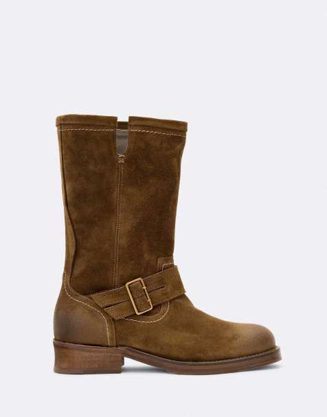 AllSaints Bailey blouson style motard en daim cognac marron - view 1