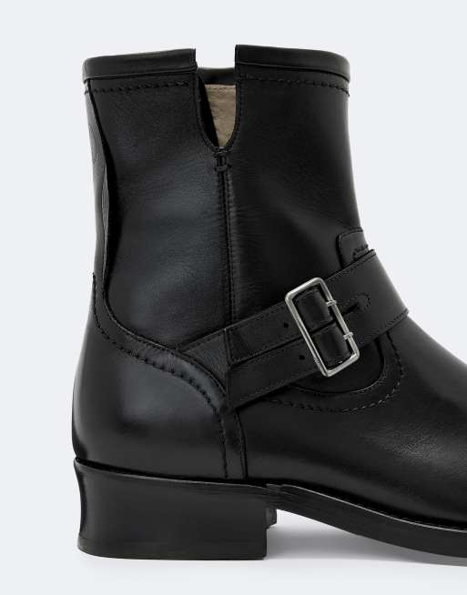 AllSaints Bailey leather buckle boots in black, 5 of 5