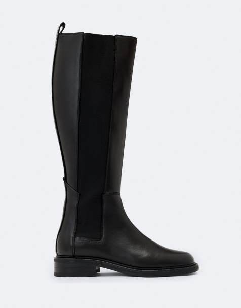 AllSaints Bales high knee leather boots in black - view 1
