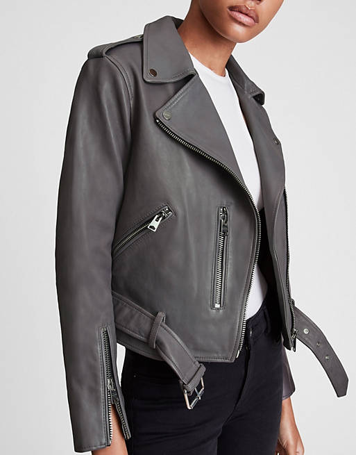 Balfern giacca stile motociclistaAllSaints in Pelle di colore Grigio Donna Abbigliamento da Giacche da Giacche di pelle 
