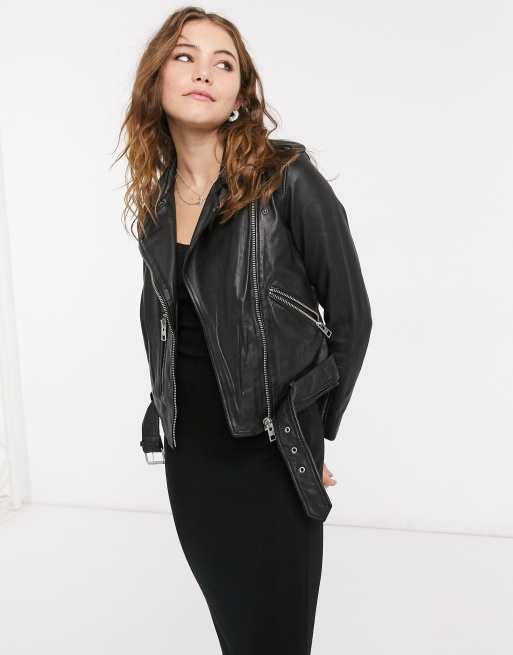 All saints leather jacket with hood sale