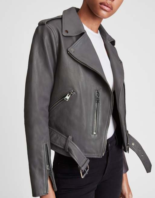 Balfern Belted Hem Leather Biker Jacket FIRE RED