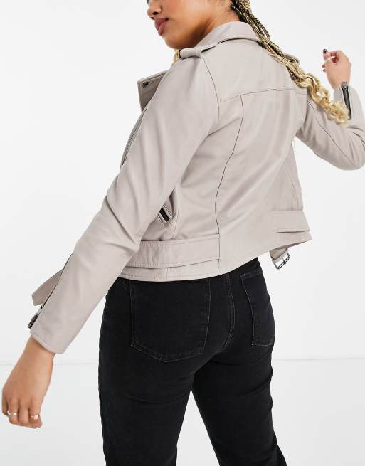 AllSaints Balfern leather biker jacket in grey, 2 of 4