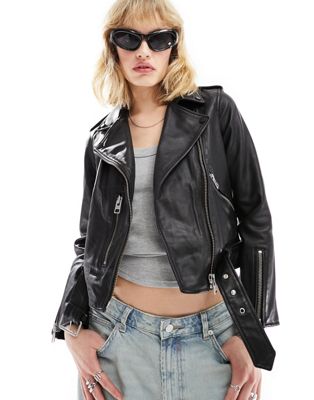 AllSaints Balfern leather biker jacket in black