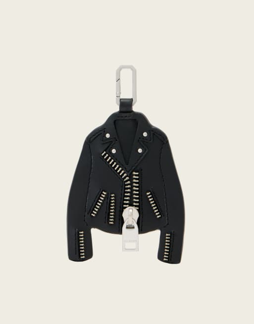 AllSaints - Balfern - Sort og sølvfarvet nøglering i læderjakkedesign, 4 af 4