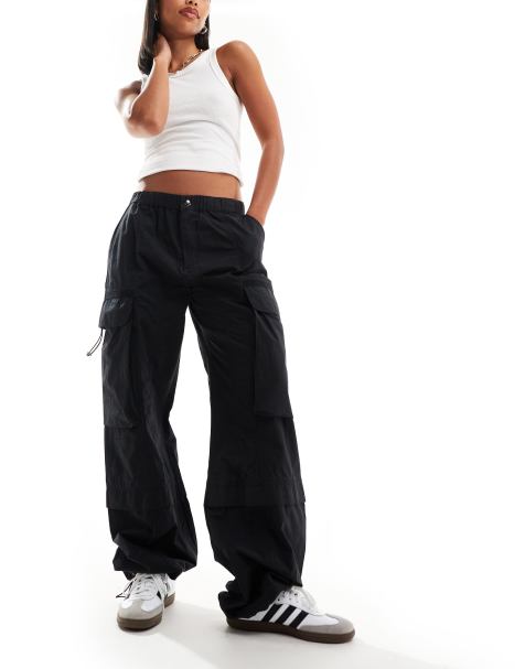 AllSaints Barbara cargo parachute trousers in black - view 1