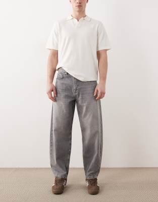 AllSaints barrel distressed denim jean in washed grey-Blue