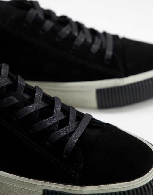 AllSaints Base low top lace up sneakers in black faux suede, 2 of 4