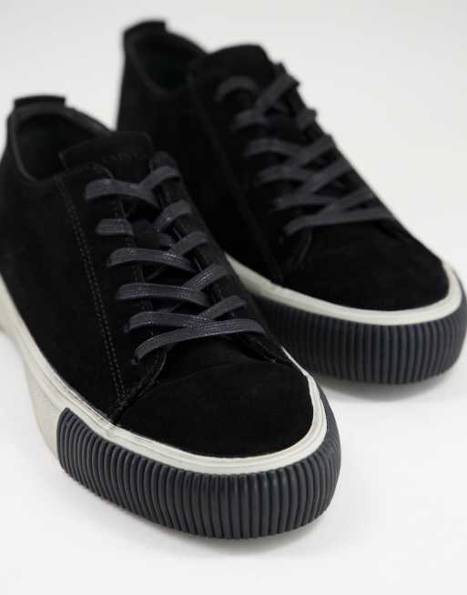 AllSaints Base low top lace up sneakers in black faux suede, 3 of 4
