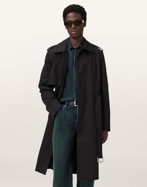 AllSaints – Bastille – Trenchcoat in Schwarz