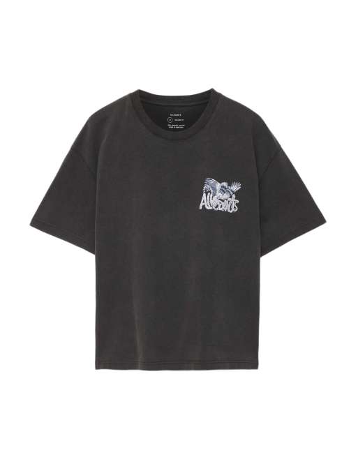 AllSaints Battles Kurzarmshirt mit Rundhalsausschnitt in verwaschenem Schwarz, 2 von 6