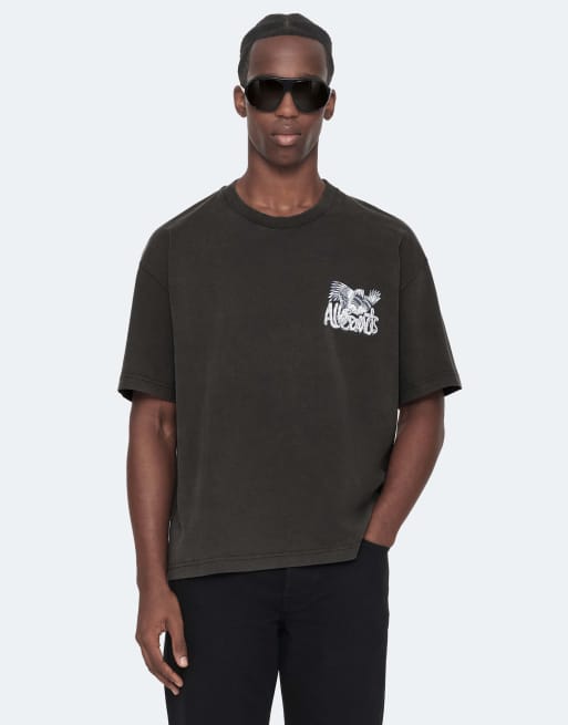 AllSaints Battles Kurzarmshirt mit Rundhalsausschnitt in verwaschenem Schwarz, 4 von 6