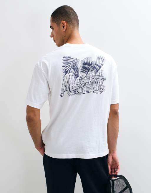 AllSaints Battles t-shirt à manches courtes avec logo graphique et imprimé au dos en blanc, 2 de 5
