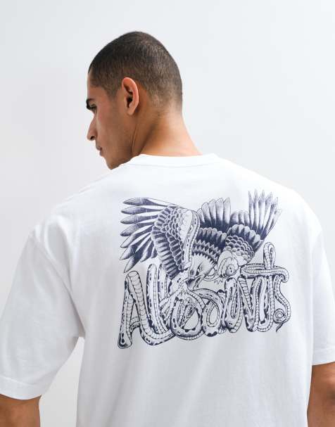 AllSaints Battles T-shirt met korte mouwen, graphic logo en print op de achterkant, wit - view 1