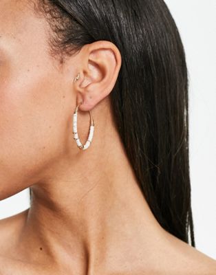 AllSaints bead hoop earrings in gold/white