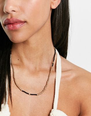 AllSaints bead necklace in black/gold