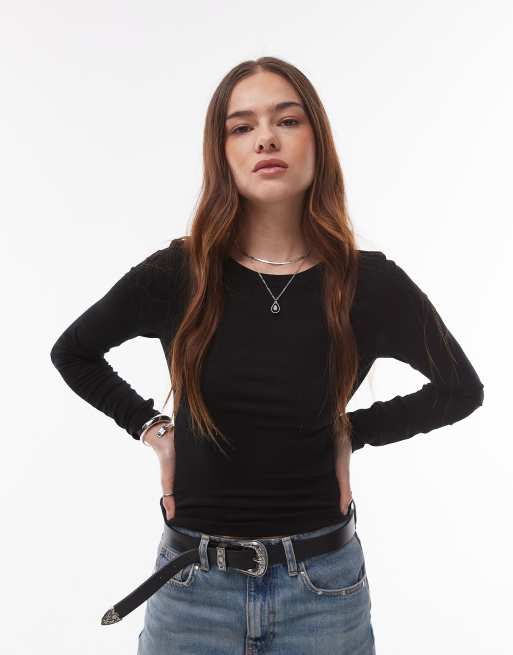 AllSaints Bec long sleeve tee in black