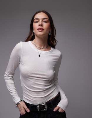 allsaints bec long sleeve tee in optic white