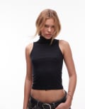 [AllSaints] AllSaints Bec roll neck singlet in black oyster blue 10 black oyster blue