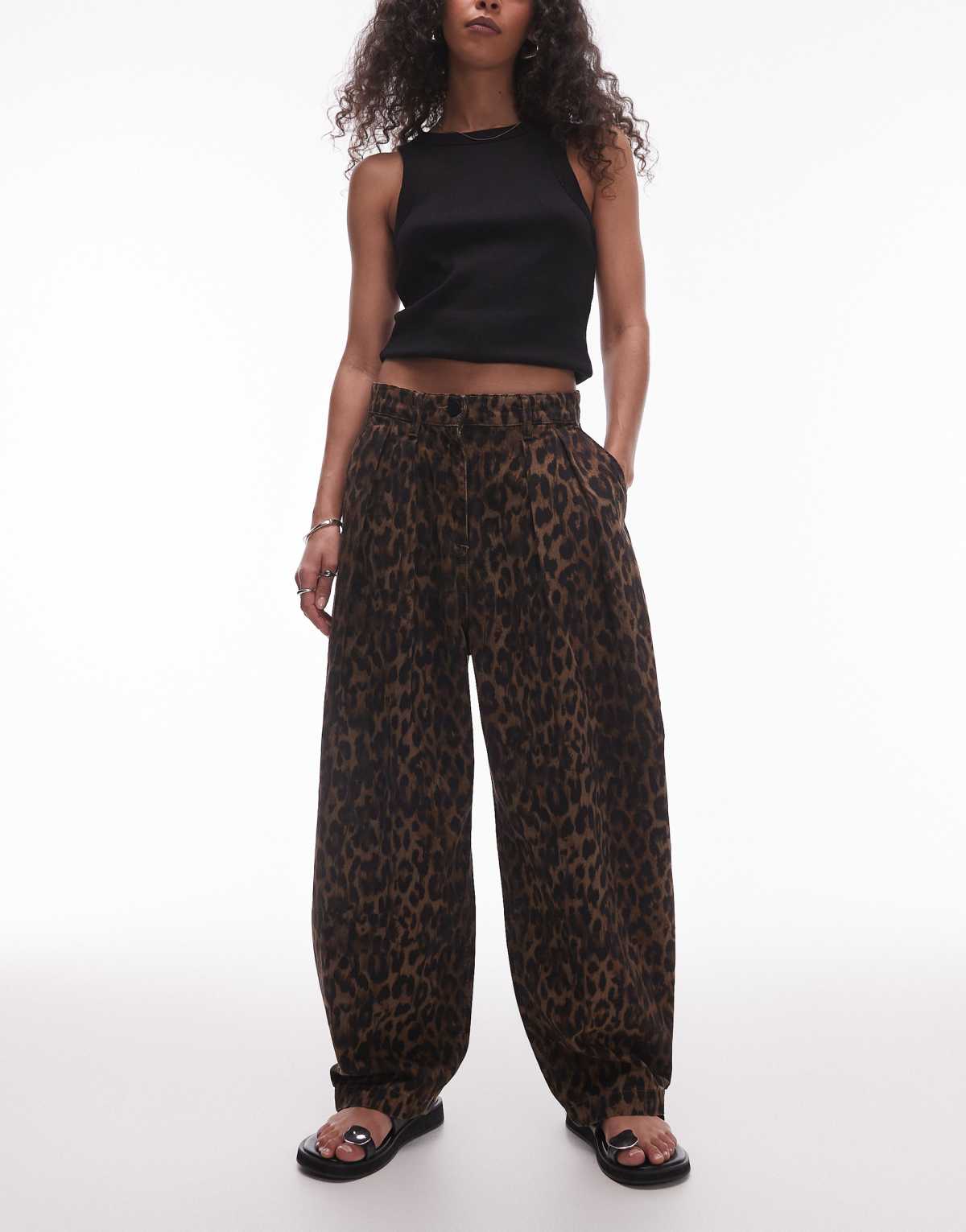 Allsaints becca denim trouser in leopard brown