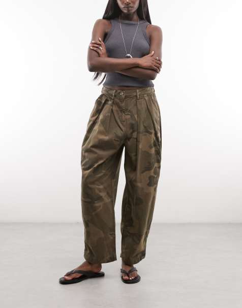 Allsaints Becca pleated barrel denim jeans in camo print green - view 1