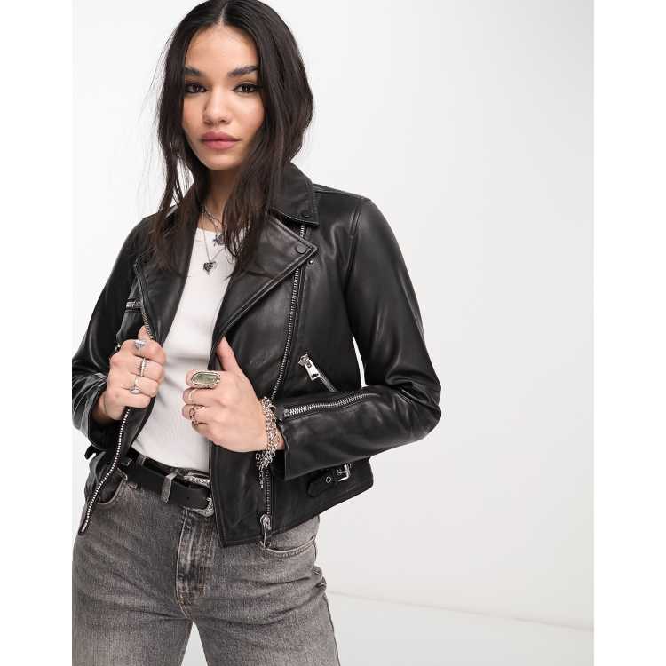 All saints black 2025 leather biker jacket