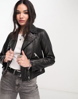 AllSaints Benyon leather biker jacket in black