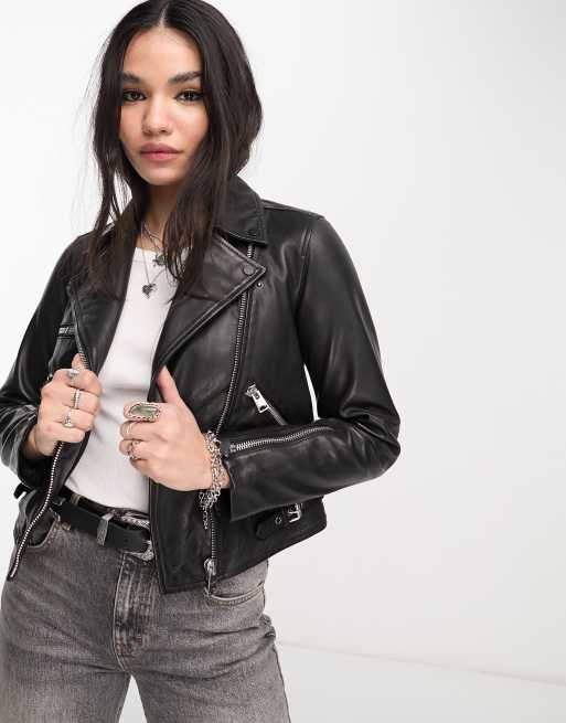 AllSaints Benyon leather biker jacket in black | ASOS