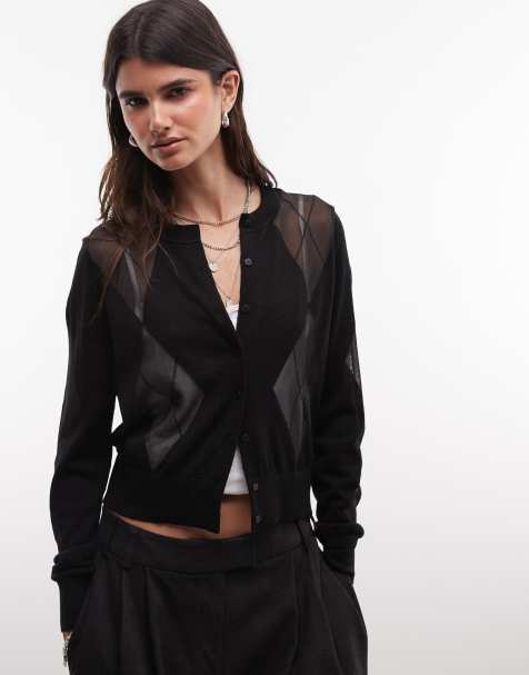 AllSaints Bern argyle mesh merinokofta i svart - view 1