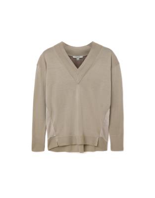 AllSaints - Bern - Sweatshirt in Taupe-Grau mit V-Ausschnitt