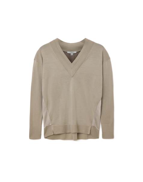 AllSaints – Bern – Sweatshirt in Taupe-Grau mit V-Ausschnitt - view 1