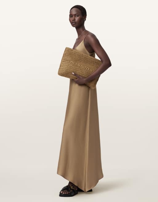 AllSaints - Bettina - Brun stor clutch-taske i vævet papirmateriale, 3 af 4