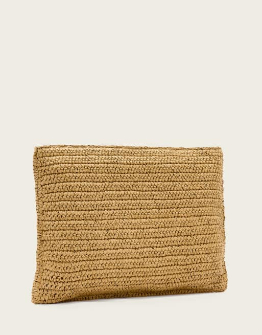 AllSaints - Bettina - Brun stor clutch-taske i vævet papirmateriale, 4 af 4
