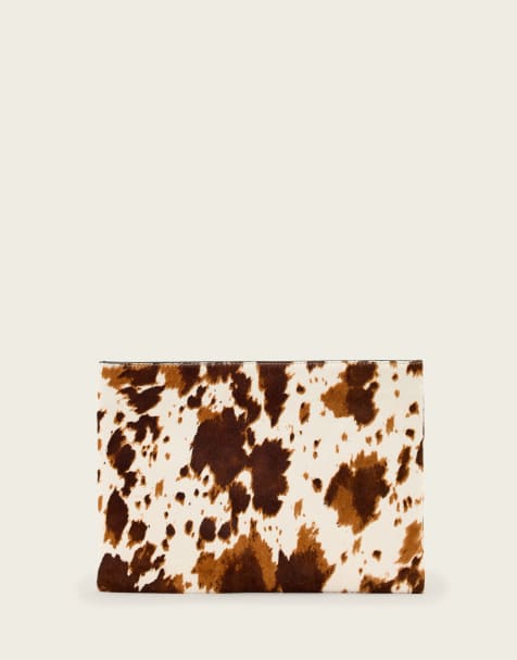 AllSaints bettina cowhide clutch purse in cream - view 1