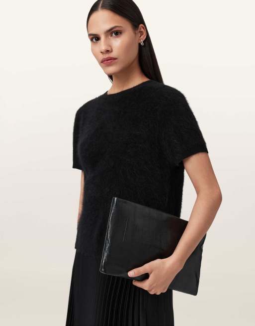 AllSaints – Bettina – Eel-Clutch in Schwarz