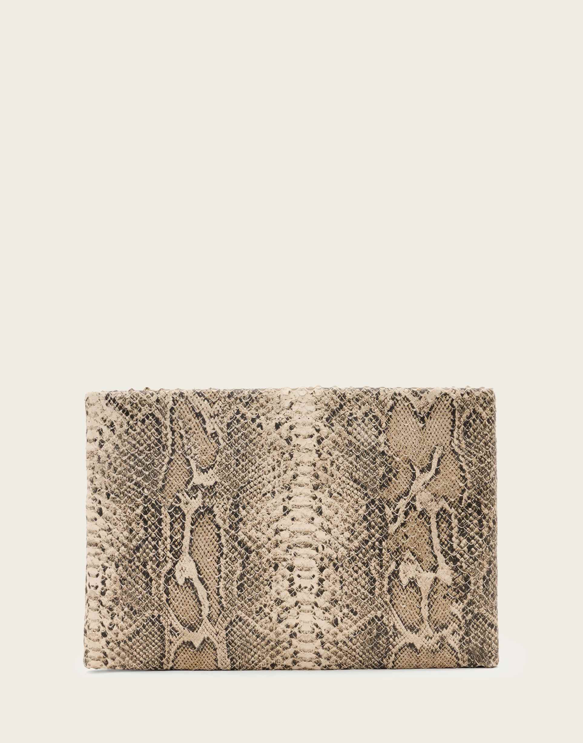 allsaints bettina snake clutch bag in cream