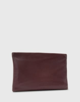AllSaints AllSaints Bettina zip leather clutch bag in burgundy-Red