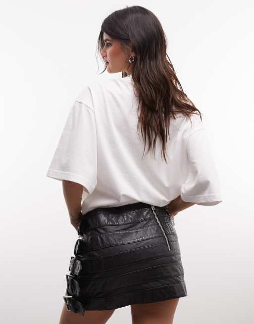 AllSaints Betty leather buckle mini skirt in black, 4 of 5