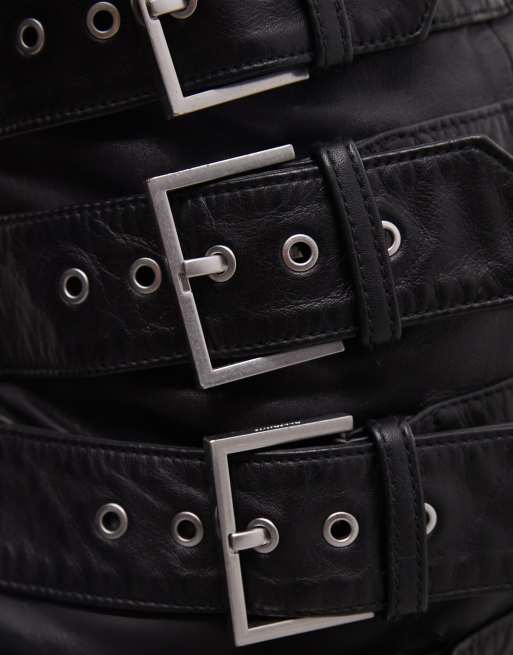 AllSaints Betty leather buckle mini skirt in black, 5 of 5