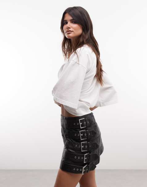 AllSaints Betty Leder-Minirock mit Schnalle in Schwarz - view 1