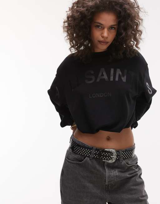 AllSaints - Biggy Aster - Sweatshirt met logo in dezelfde tint in zwart