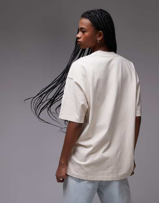 AllSaints – Biggy – Beige t-shirt i oversize med tonad logga, 3 av 4