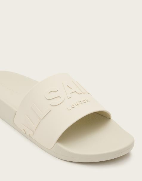 AllSaints - Biggy - Claquettes en caoutchouc à logo ton sur ton - Blanc cassé - view 1
