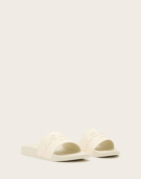 AllSaints – Biggy – Naturvita tofflor i gummi med ton-i-ton-färgad logga - view 1